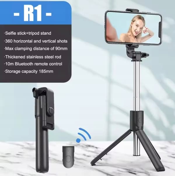 SELFIE R1 MOBILSTICKHÅLLARE MED STATIV + BLUETOOTH-FJÄRRKONTROLL