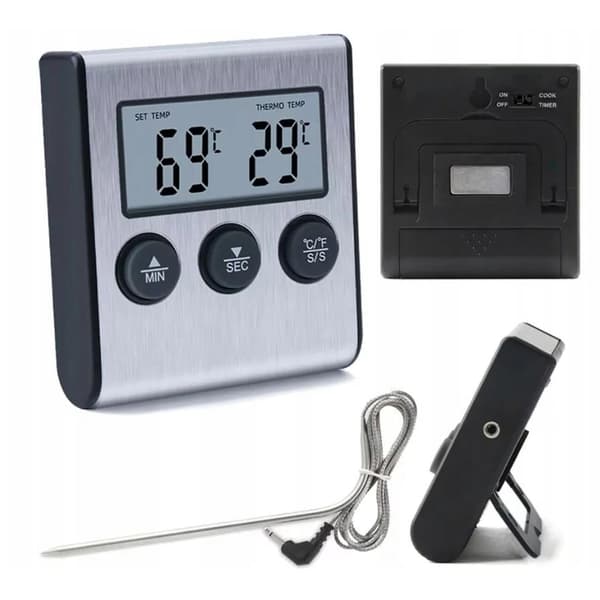 Elektronisk LCD digitalt bagetermometer med sonde og timer