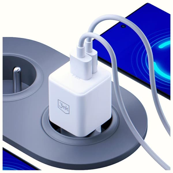 3MK Hyper GaN-laddare 20W 1xUSB-A 1xUSB-C PD QC4+, vit