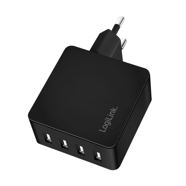USB-oplader til 4x USB-A 24W LogiLink telefonopladekube 230V sort