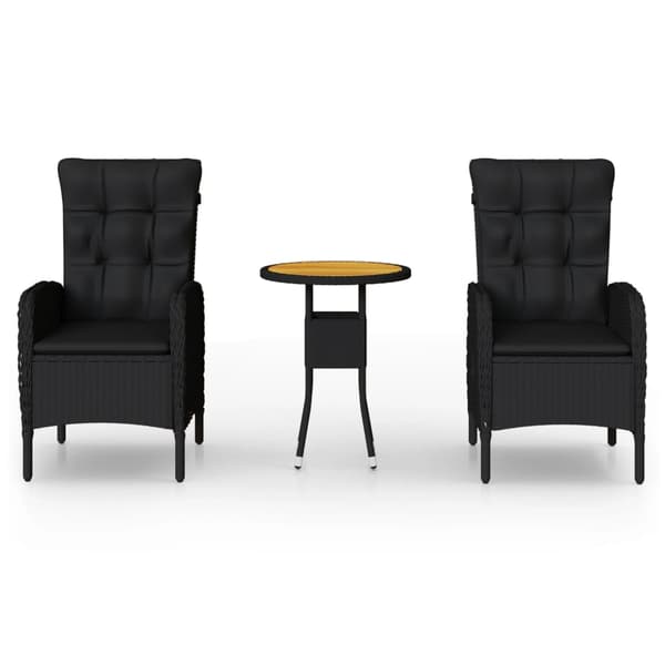 vidaXL 3-delt polyrattan havemøbelsæt sort