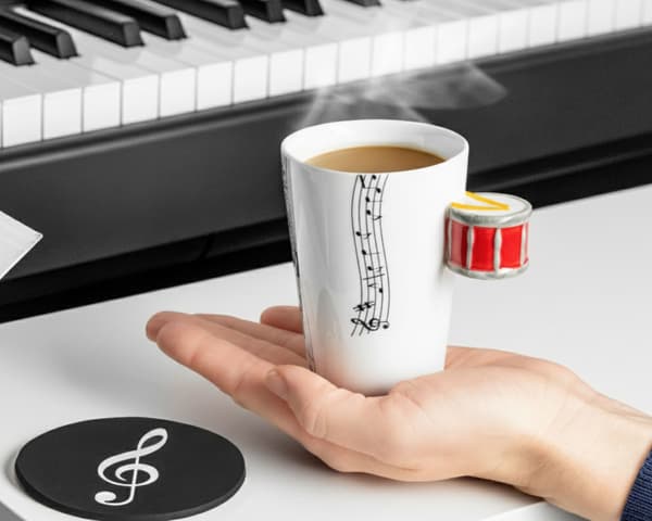 Musikduo-set - Trummugg - röd + underlägg