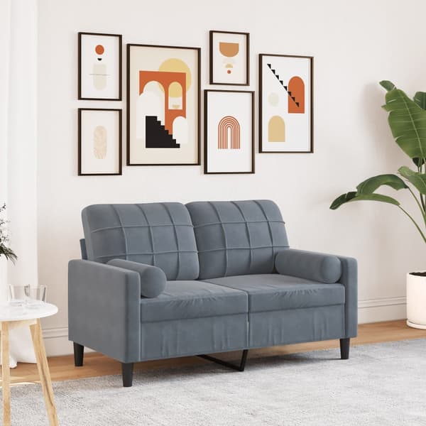 vidaXL 2-sitssoffa med kuddar, mörkgrå, 120 cm, sammet