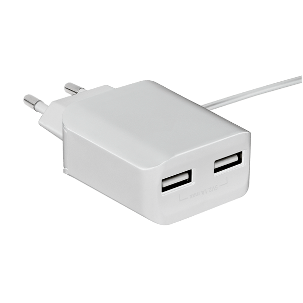 USB-väggladdare 10,5W 2x USB-A + micro-USB-kabel LogiLink 1m vit