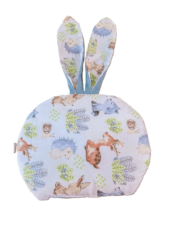 Dubbelsidig våffelkudde BUNNY (blå + igelkott och rådjur)