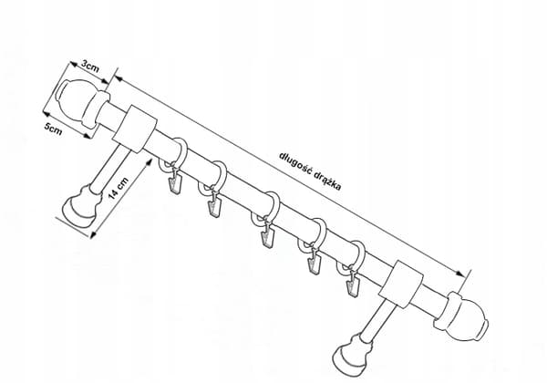 Gardinstang i træ, ensfarvet, egetræ, 100 cm, kugle
