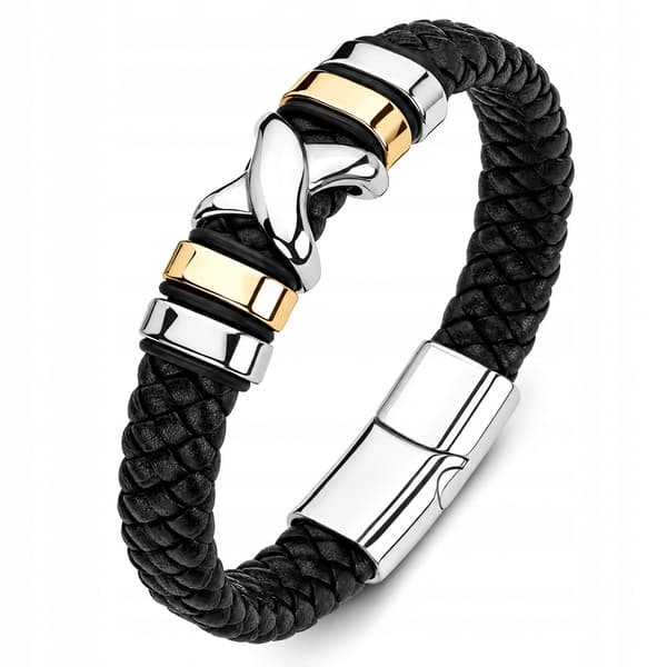 Herr Läderarmband Guld Silver TITAN Flätad Helt Tjock