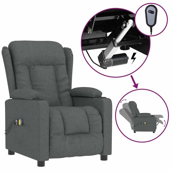 vidaXL Elektrisk massagefåtölj, mörkgrå, tyg