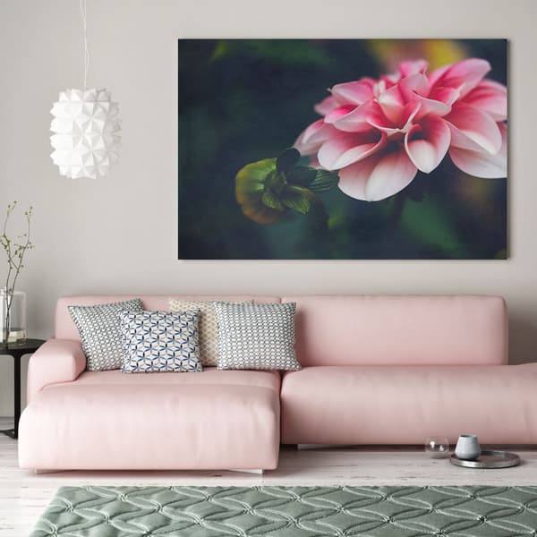 Lærredstryk Botanisk lyserød Dahlia 100x60 cm