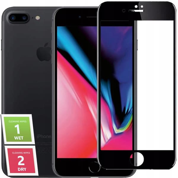 Hærdet glas til Apple iPhone 7/8 Plus. Fuldskærmsdækning. 5D og 9H.