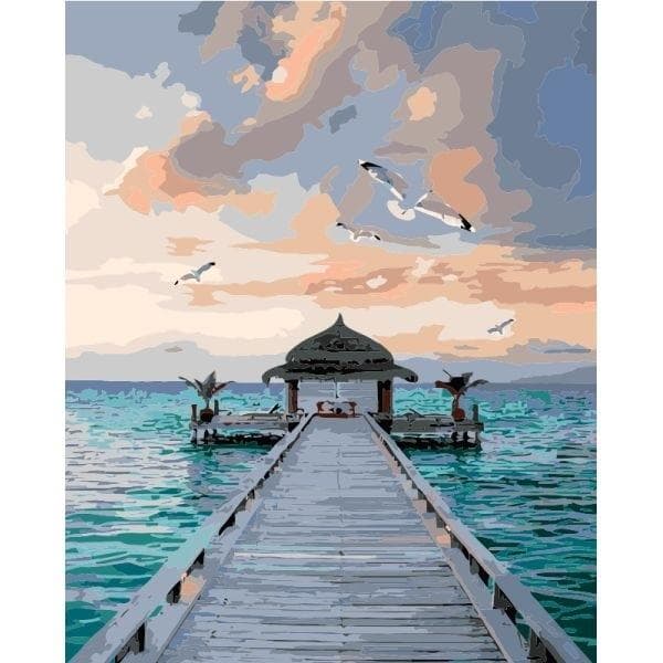 Maleri efter tal - 40x50cm Mole ved havet