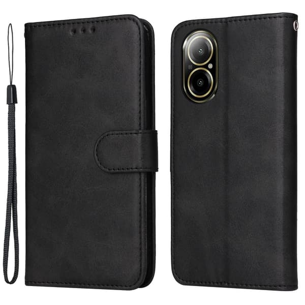 Realme C67 Läderplånboksfodral, Svart