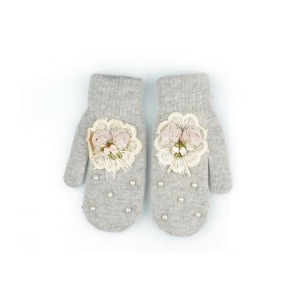 SÖTA BLOMMOR OCH PÄRLOR GRÅ HANDSKAR REK131