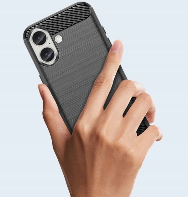 Etui til iPhone 16 CARBON CASE COVER SORT CASE + GLAS