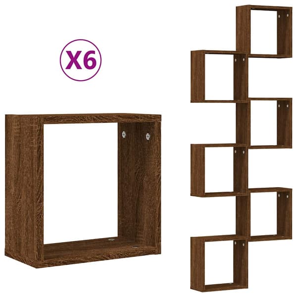 vidaXL kubeformede væghylder 6 stk. brun eg 30x15x30 cm