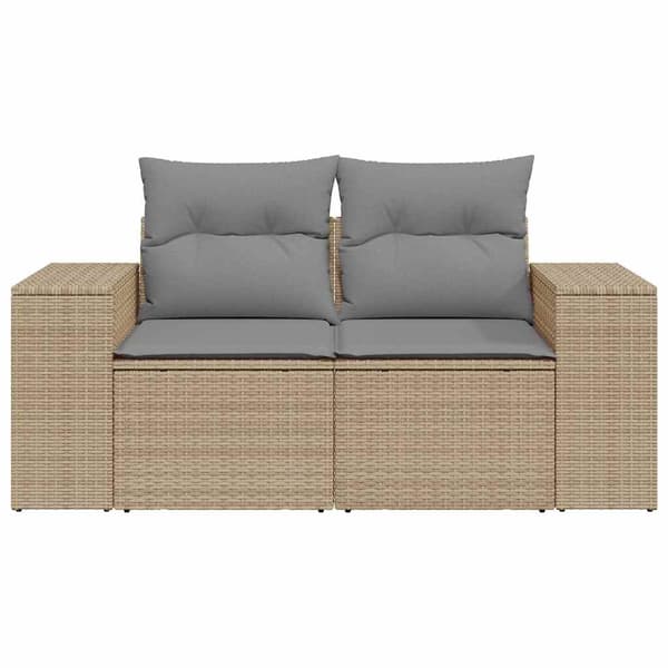 vidaXL Trädgårdssoffa med kuddar, 2-sits, beige, polyrotting