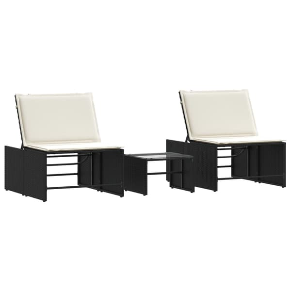 vidaXL liggestole med bord, sæt med 2, sort, polyrattan