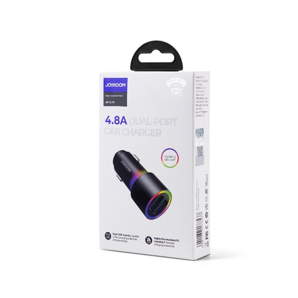 Biloplader 2x USB med baggrundsbelysning 24W sort