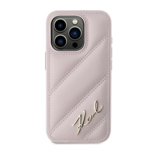 Karl Lagerfeld Diagonal Quilted Script -suojakuori iPhone 15 Pro Maxille, pinkki