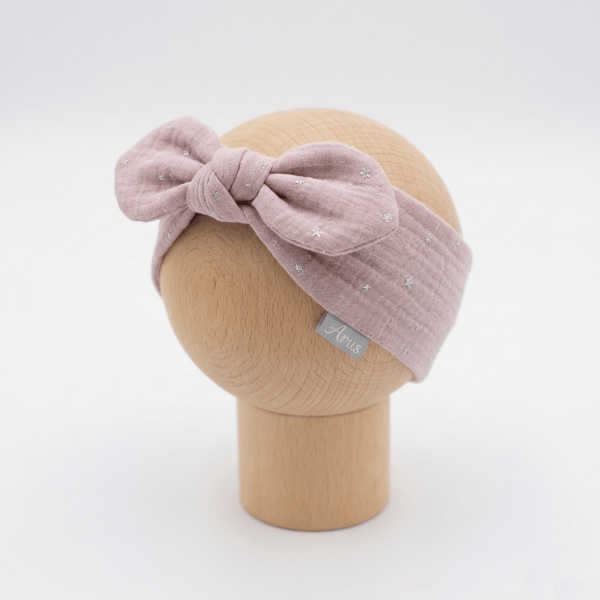 Muslinhårband (rosa stjärnor)