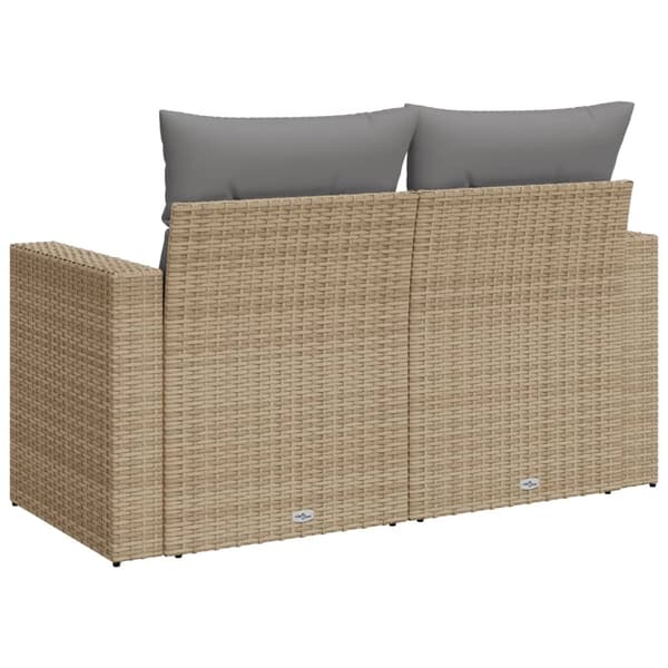 vidaXL Trädgårdssoffa med kuddar, 2-sits, beige, polyrotting