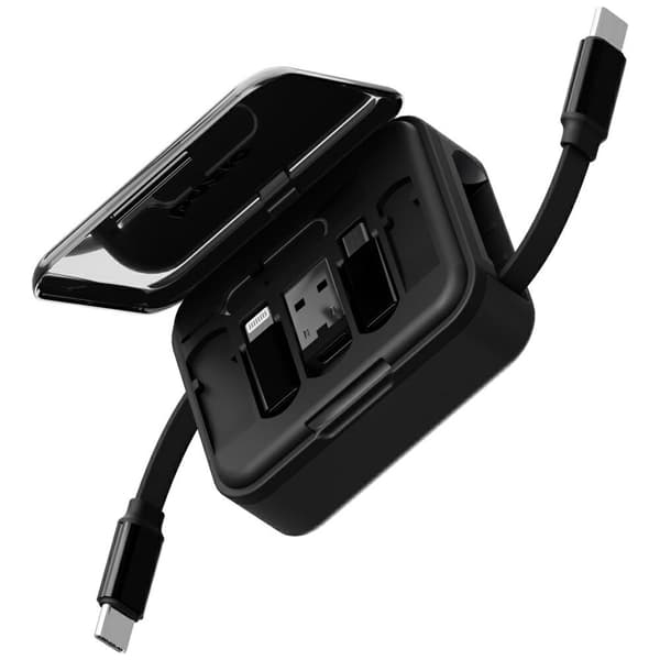 Bazic GoCharge Loop 5-i-1 Lightning, USB-A, Micro USB-kabel 1m sort