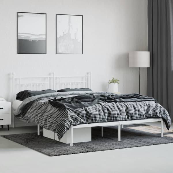 vidaXL metalsengestel med hovedgærde hvid 160x200 cm