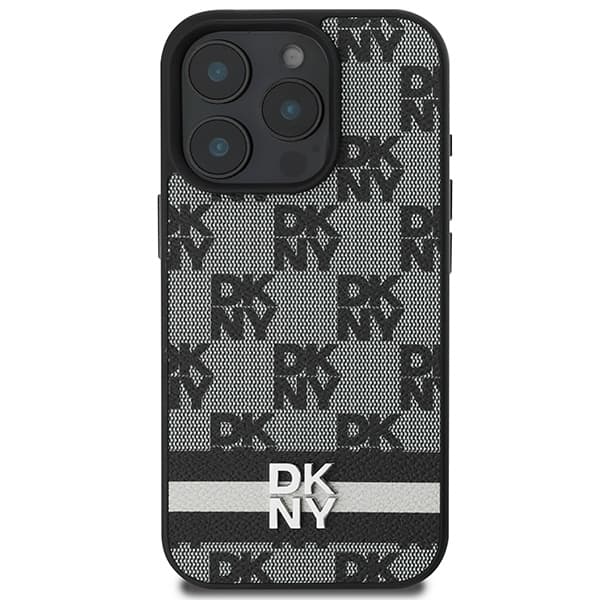 DKNY DKHCP16LPCPTSSK iPhone 16 Pro 6,3" sort/sort hårdt cover med ternet mønster og trykte striber