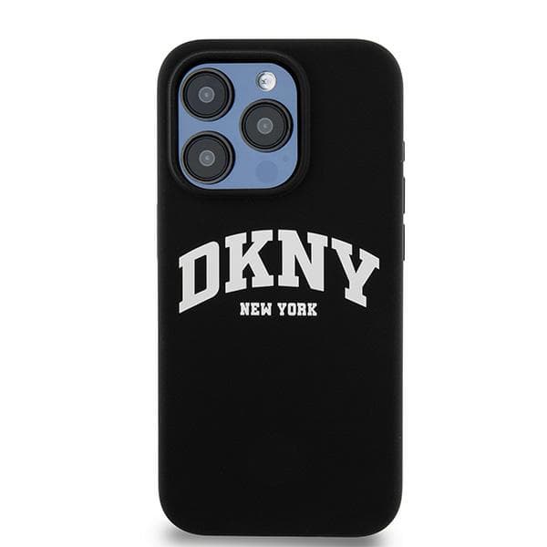 DKNY Liquid Silicone White Printed Logo MagSafe-etui til iPhone 15 Pro, sort