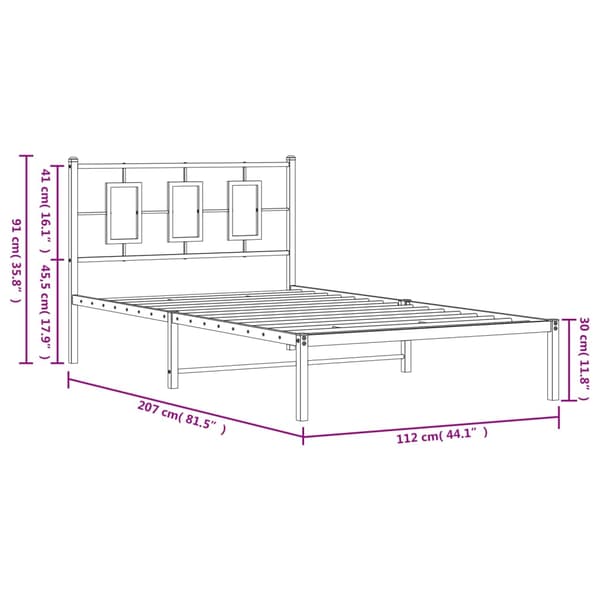 vidaXL metalsengestel med hovedgærde sort 107x203 cm