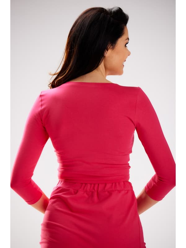 Figurnära blus med ¾ ärmar och V-ringning, fuchsia S