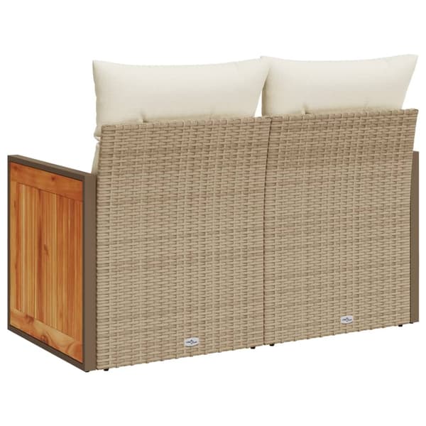 vidaXL Trädgårdssoffa med kuddar, 2-sits, beige, polyrotting