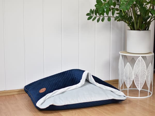 Mink NEL marinblå sammet karo + grå slät minky 80cm x 60cm