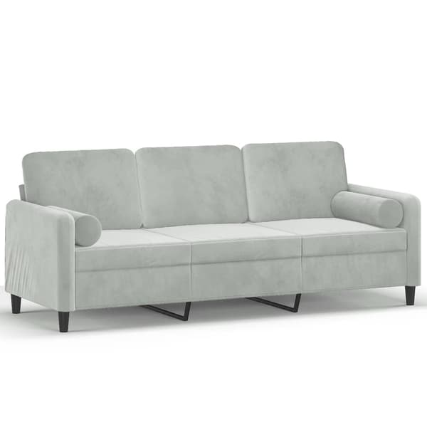vidaXL 3-sitssoffa med kuddar ljusgrå 180 cm sammet