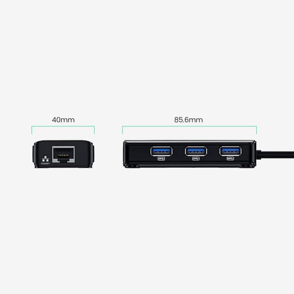 HUB Netværksadapter USB-A - RJ45 1000 Mbps / 3x USB 3.0 sort