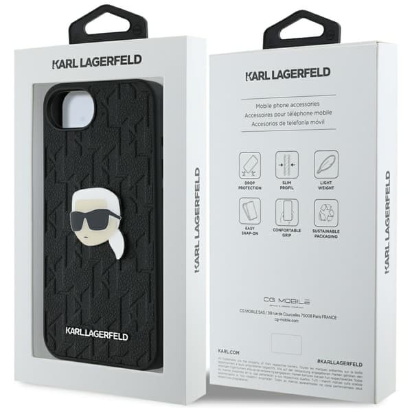 Karl Lagerfeld Monogram Karl Head Pin Cover til iPhone 16e, Sort
