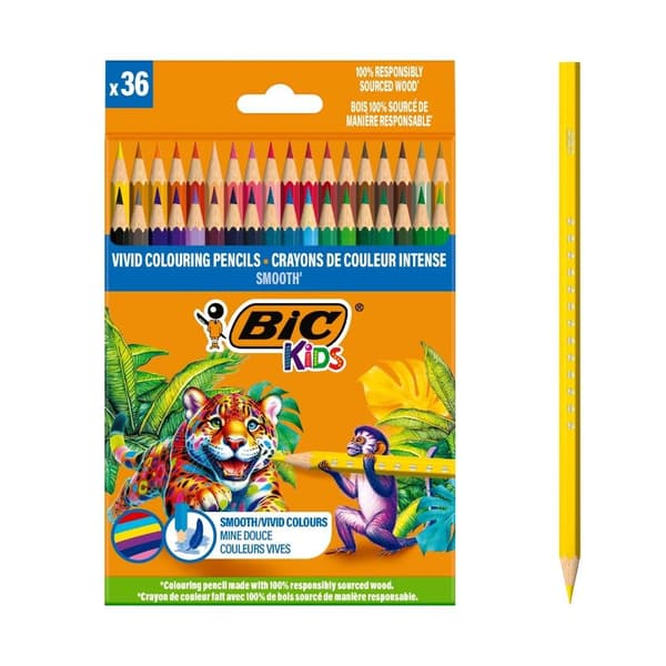 Børne Smooth ECO træfarveblyanter 36 stk. BIC