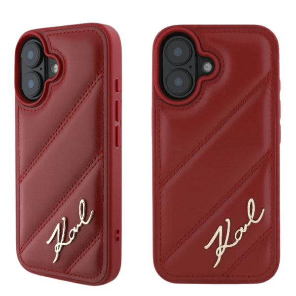 Karl Lagerfeld Diagonal Quilted Script-skal till iPhone 16, Röd