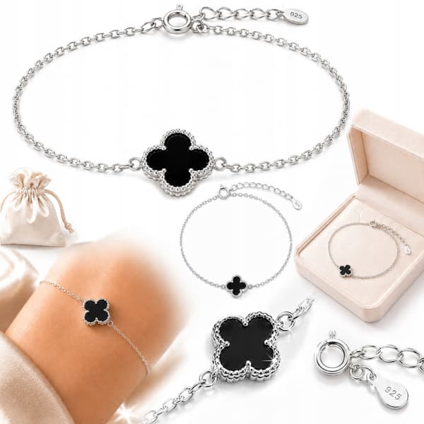 DAME SØLVARMBÅND 925 SØLV DIAMANT GAVE ONYX MODERIGT