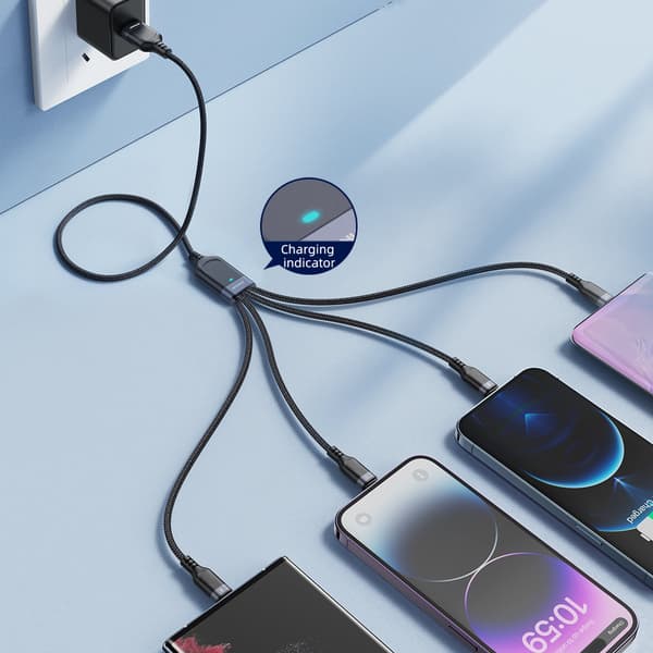 4in1-kaapeli USB-A - USB-C 2x iPhone Lightning microUSB 1.2m musta