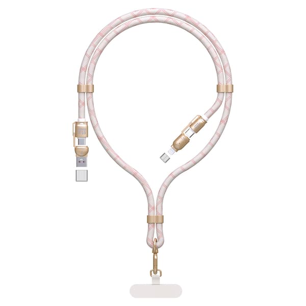 4-i-1 Kabelsnor USB-A / USB-C / iPhone Lightning PD QC 65W 1,5m - Lyserød