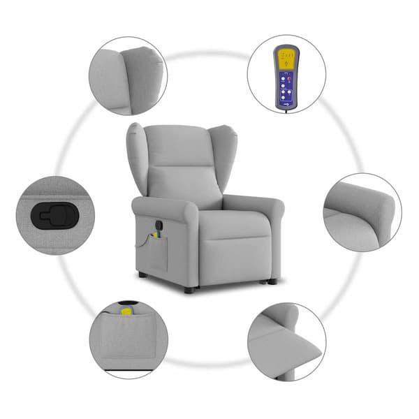 vidaXL Lyftbar massagefåtölj, grå, tyg