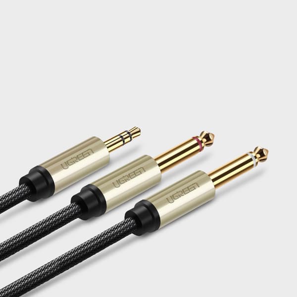 Lydkabel mini-jack 3,5 mm - 2 x jack 6,35 mm 2 m grå