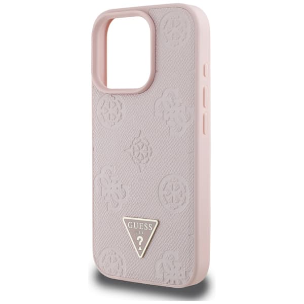 Guess Grained Hot Stamp Peony Pattern Triangle Logo MagSafe-cover til iPhone 16 Pro, lyserød