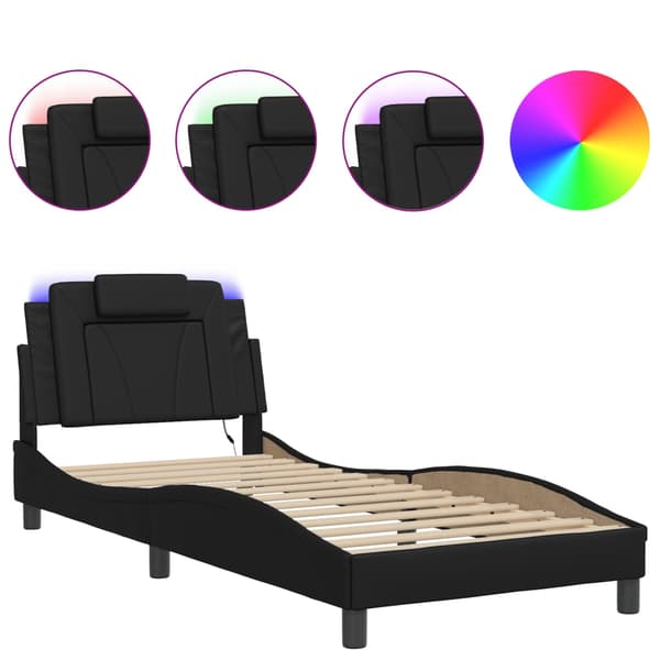 vidaXL sengestel med LED sort 90x190 cm kunstlæder