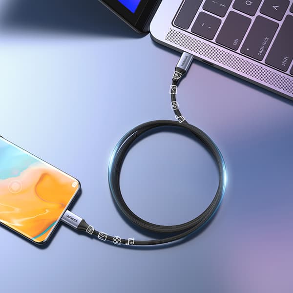 USB-C PD punottu kaapeli 240W 5A 480Mb/s 1m musta harmaa