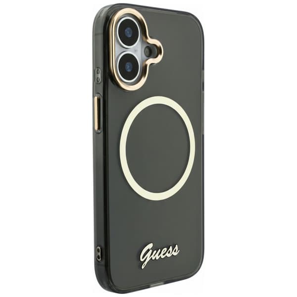 Guess IML Script Metallinen MagSafe-kotelo iPhone 17:lle, musta