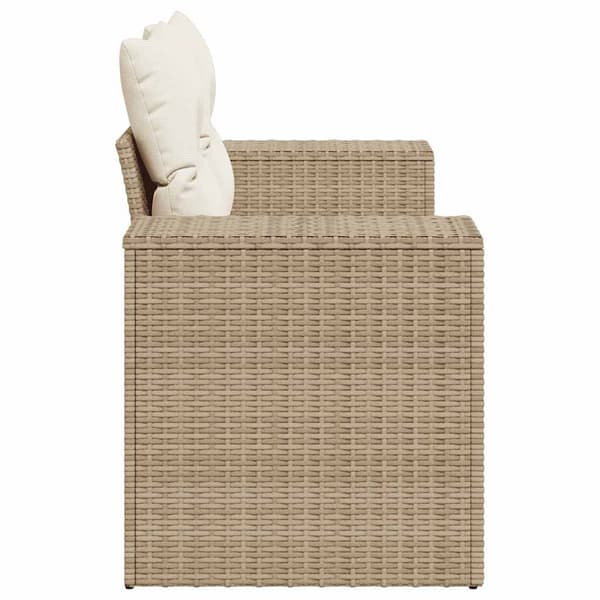 vidaXL Trädgårdssoffa med kuddar, 2-sits, beige, polyrotting