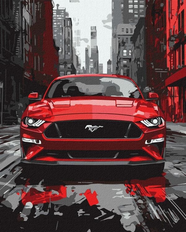 Maleri efter tal - Rød mustang 40x50cm