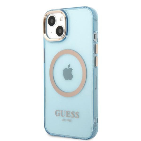 Guess Gold Outline Translucent MagSafe-etui til iPhone 13, blå